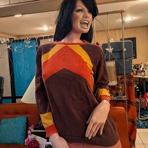 Retro Chevron Women's Sweater in Brown, Orange, and Yellow